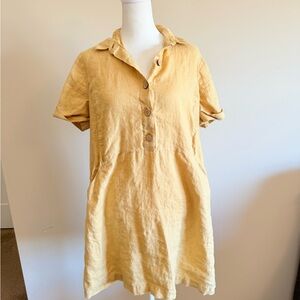 J Jill love linen shirt dress w pockets yellow/tan sz small